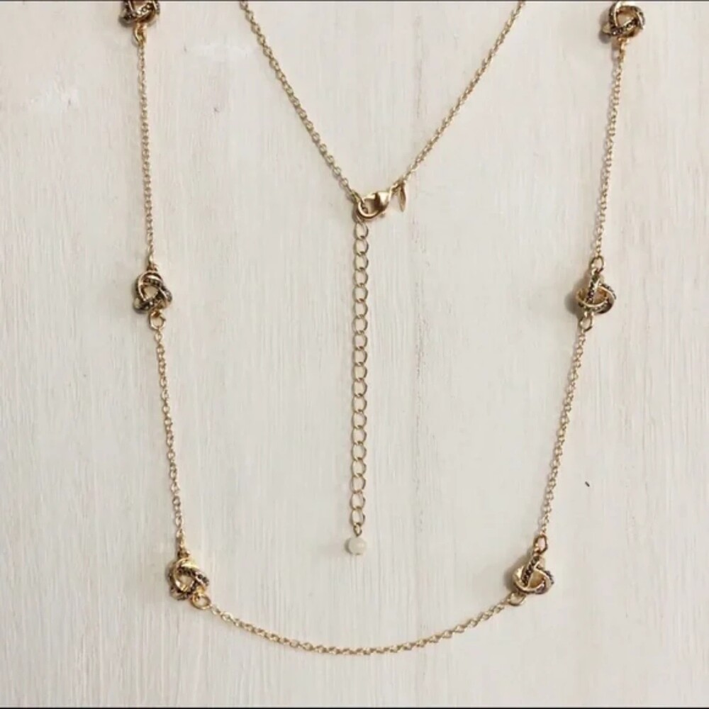 Love Knot Rhinestone Necklace Gold Tone Chain